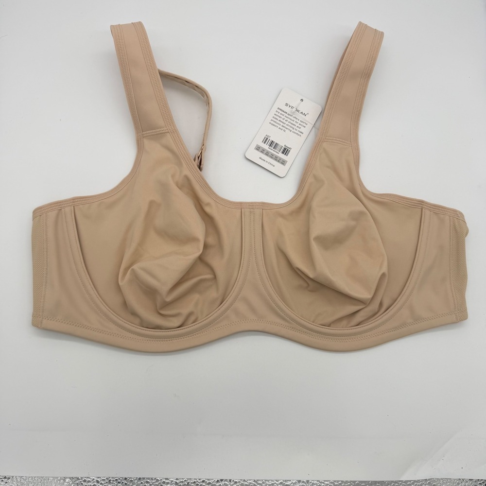 SYROKAN Women High Impact Underwire Sports Bra Beige Nude 44C A227 New
